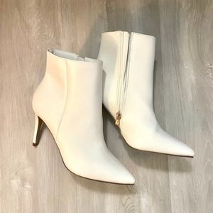 Selena white pointed toe ankle booties